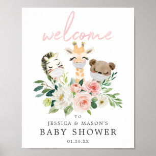 Airy Blush Animals Baby Shower Welcome Sign