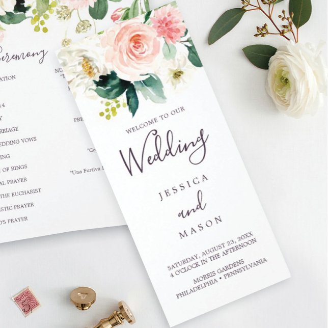 Airy Blush Tri-Fold Wedding Program (Creator Uploaded)