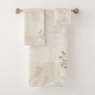 Airy Bohemian Botanical Floral String Art Design Bath Towel Set