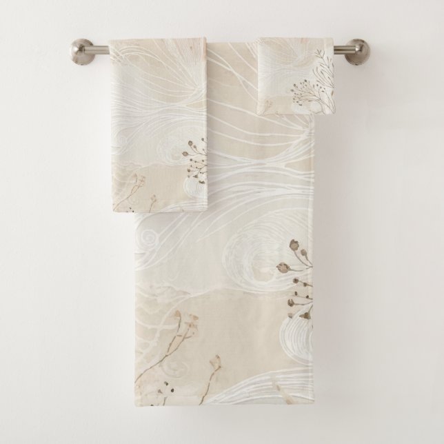 Airy Bohemian Botanical Floral String Art Design Bath Towel Set (Insitu)