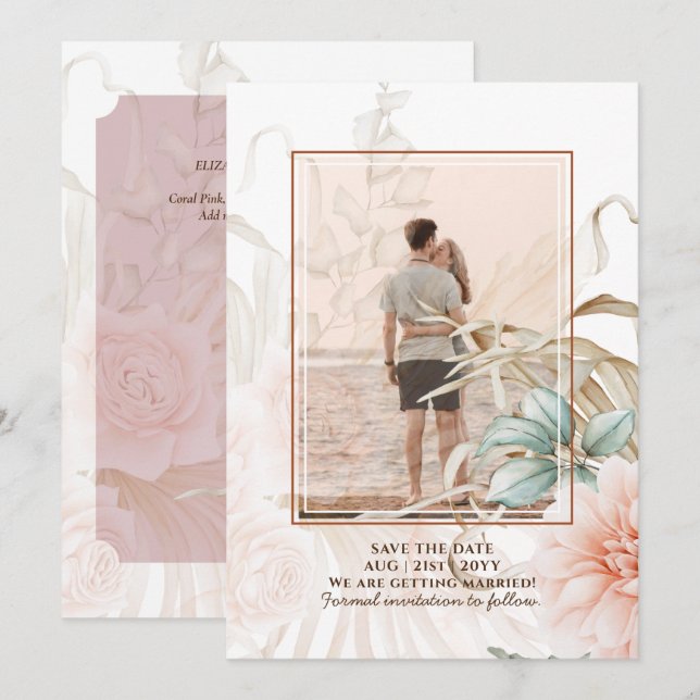 Airy BOHO Pampas Grass Light Peach Wedding Save The Date (Front/Back)