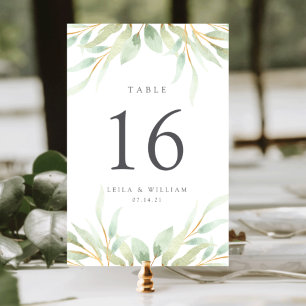 Airy Botanical Personalized Table Number Card