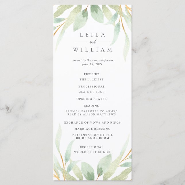 Airy Botanical Wedding Ceremony Program (Front)