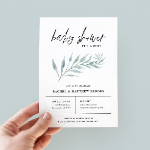 Airy Branch Boy Baby Shower Invitation