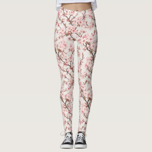 Airy Cherry Blossom Botanical Art Leggings