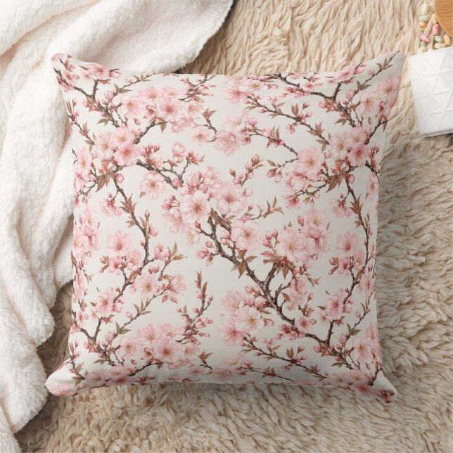 Airy Cherry Blossom Botanical Art Throw Pillow (Blanket)