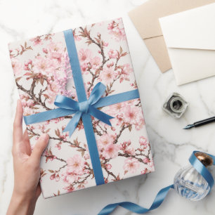 Airy Cherry Blossom Botanical Art Wrapping Paper