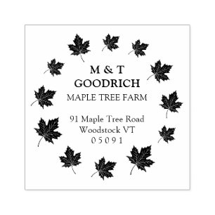 Airy Circle of Maple Leaves Return Address. Rubber Stamp