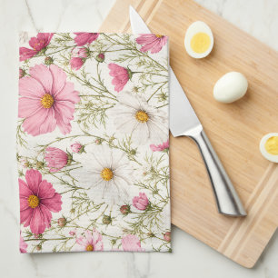 Airy Cosmos Flower Stems Kitchen Towel
