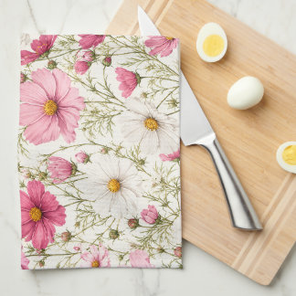 Airy Cosmos Flower Stems Kitchen Towel