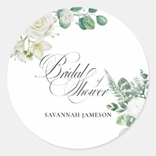 Airy Eucalyptus Greenery Bridal Shower Classic Round Sticker