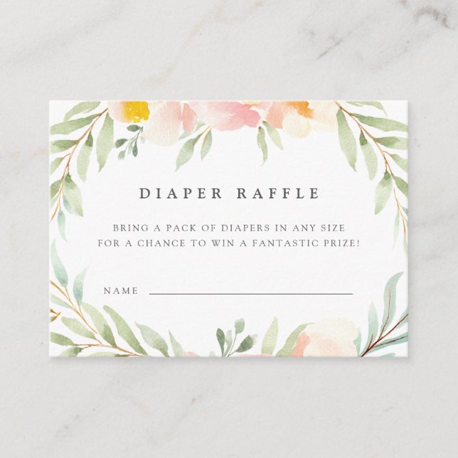 Airy Floral Baby Shower Diaper Raffle Ticket Cards (Front)