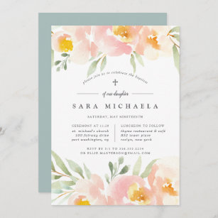 Airy Floral Baptism or Christening Invitation