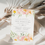 Airy Floral Bat Mitzvah Invitation<br><div class="desc">Elegant watercolor floral invitation for your daughter's bat mitzvah frames your religious ceremony and party details with a border of sheer pastel watercolor flowers in light peach and blush pink,  with mint green foliage.</div>