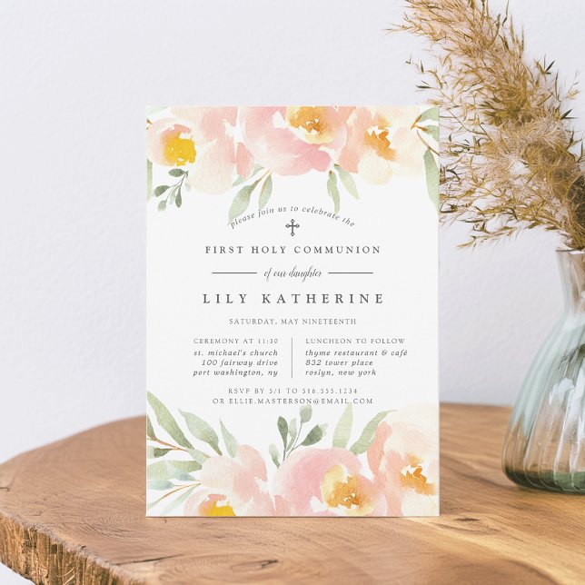 Airy Floral First Holy Communion Invitation (Creator Uploaded)