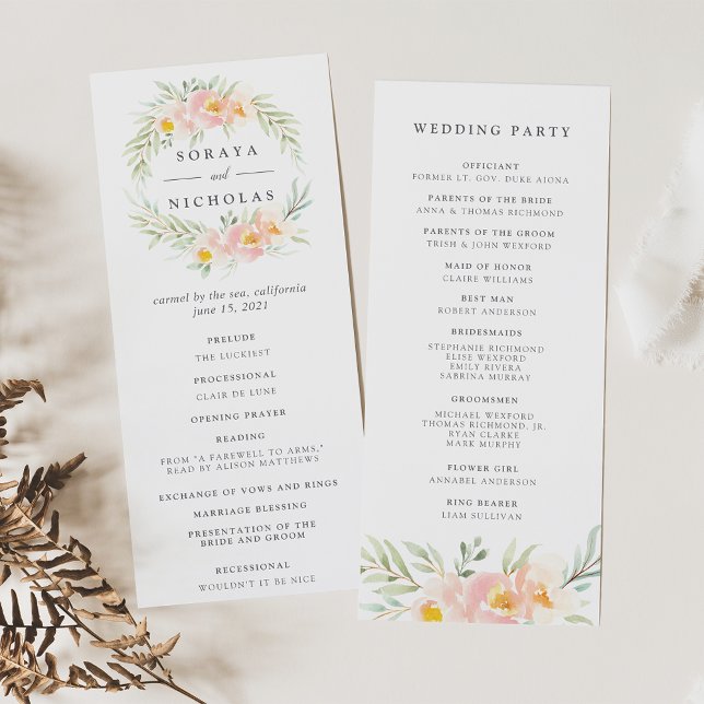 Airy Floral Mariage Ceremony Programme (Créateur téléchargé)