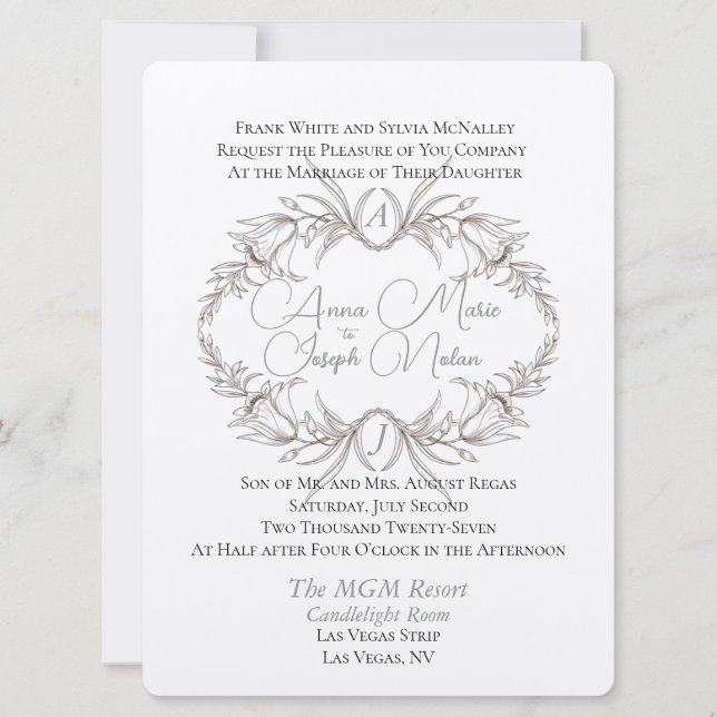 Airy Floral Motif plat Faire-part de mariage (Devant)