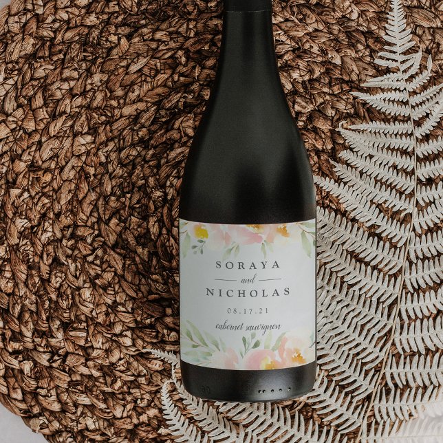 Airy Floral | Personalized Wedding Wine Label (Creator Uploaded)