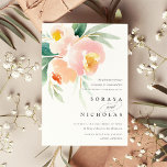 Airy Floral | Wedding Invitation<br><div class="desc">Modern floral wedding invitation in sheer pastel watercolors features an oversized bouquet of painted blooms in pale peach and mint green,  with your wedding details aligned at the bottom right in soft grey lettering.</div>