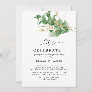 Airy Greenery and Gold Leaf "Let's Celebrate"  Invitation
