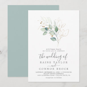 Airy Greenery and Gold Leaf The Wedding Of Invitation