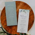 Airy Greenery and Gold Leaf Wedding Program<br><div class="desc">This airy greenery and gold leaf wedding program is perfect for a modern wedding. The elegant botanical design features light and airy watercolor eucalyptus accented with whimsical gold glitter leaves. Include the name of the bride and groom, the wedding date and location, thank you message, order of service, bridal party...</div>