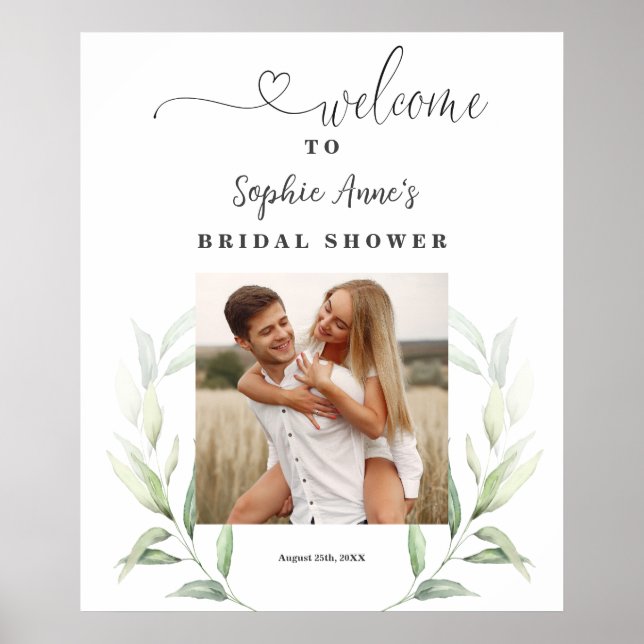 Airy Greenery Bridal Shower Photo Welcome Sign (Front)