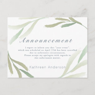 Airy Greenery Cancellation Announcement Postcard
