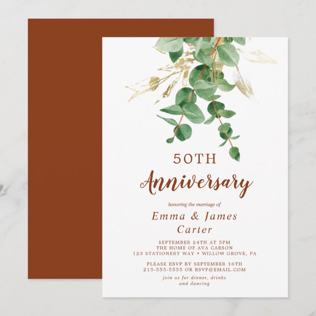 Airy Greenery & Gold Leaf "We Do Again" Vow Renewa Invitation (Front/Back)