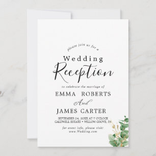 Airy Greenery & Gold Leaf Wedding Reception Invitation