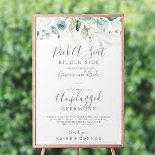 Airy Greenery Pick a Seat Unplugged Ceremony Sign