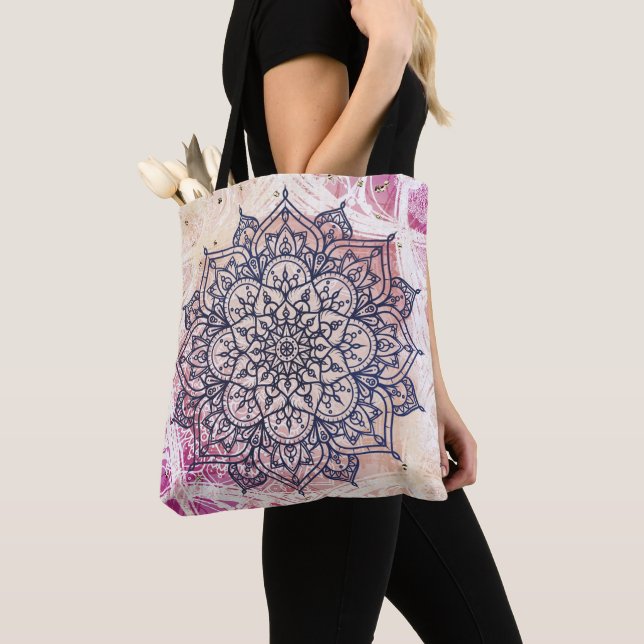 Airy Mandala Happy Pink Purple Yellow Blue & Gold Tote Bag (Close Up)