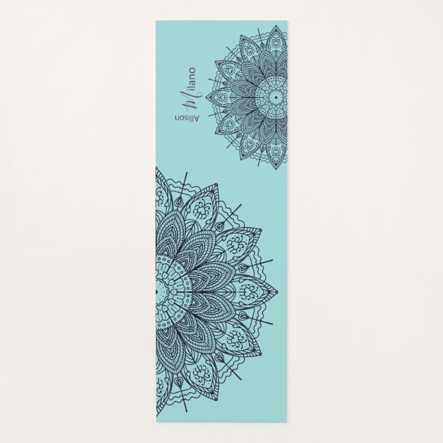 Airy Mandalas Over Sea Green Personalized Yoga Mat (Front)