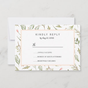 Airy pink meadow botanical flowers Wedding RSVP Card