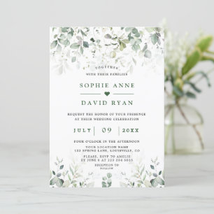 Airy Watercolour Greenery Gold Wedding  Invitation