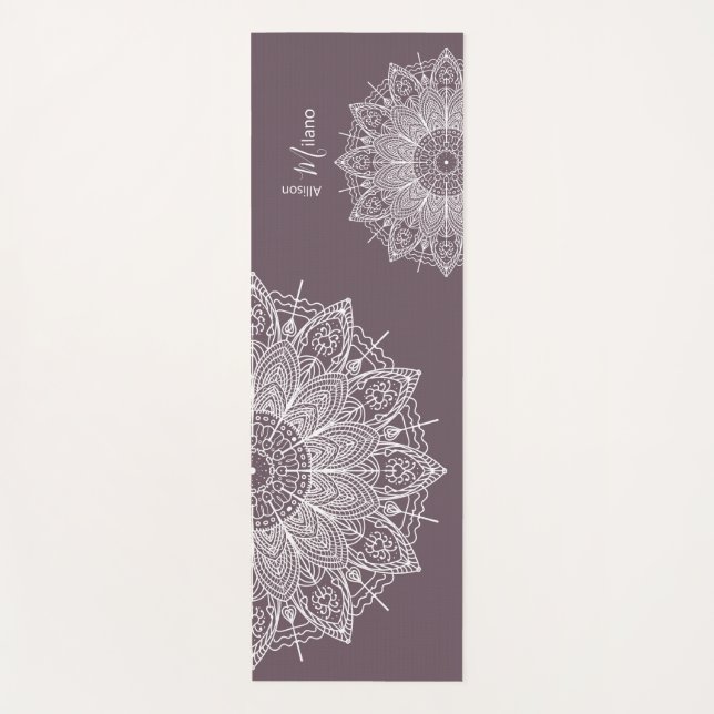 Airy White Mandalas Over Muted Purple Personalized Yoga Mat (Front)