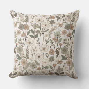 Airy Wildflowers in Cream & Sage Throw Pillow