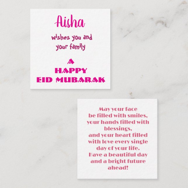 Aisha Eid Mubarak Card Custom Name Greeting (Front/Back)