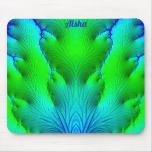 AISHA ~ Zany Hot Shades of Green and Blue Fractal Mouse Pad