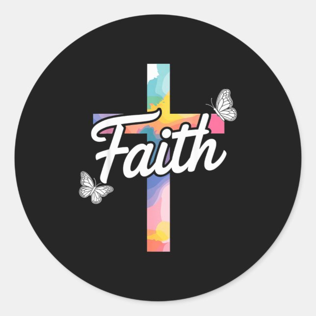 Aith Cross With Butterflies Christian  Classic Round Sticker (Front)