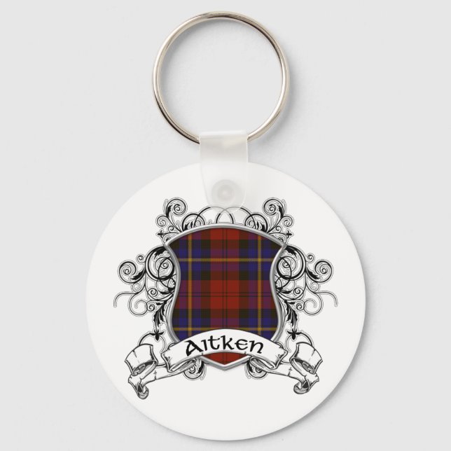 Aitken Tartan Shield Keychain (Front)