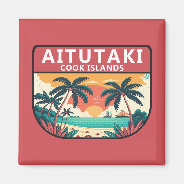 Aitutaki Cook Islands Retro Emblem Magnet (Front)