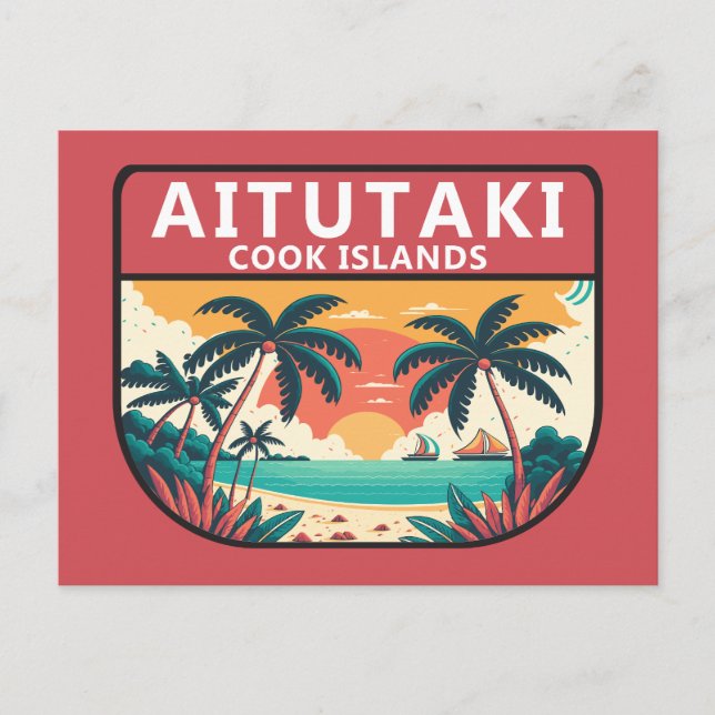 Aitutaki Cook Islands Retro Emblem Postcard (Front)