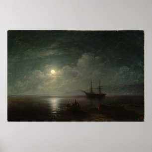 Aivazovsky - A Sea Landscape With A Full Moon 1857 Poster