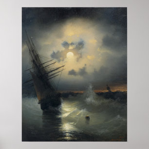 Aivazovsky - Sailing Ship On The High Seas At Moo… Poster