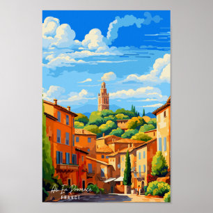 Aix En Provence France vintage travel illustration Poster