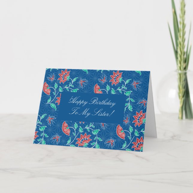 Aiyana Floral Batik Happy Birthday Sister Card (Front)