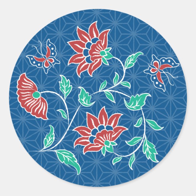 Aiyana Floral Batik Round Sticker (Front)