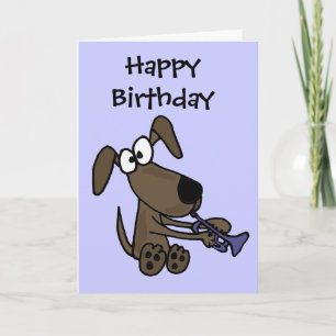 AJ- Funny Puppy Dog Playing Trumpet Cartoon Card