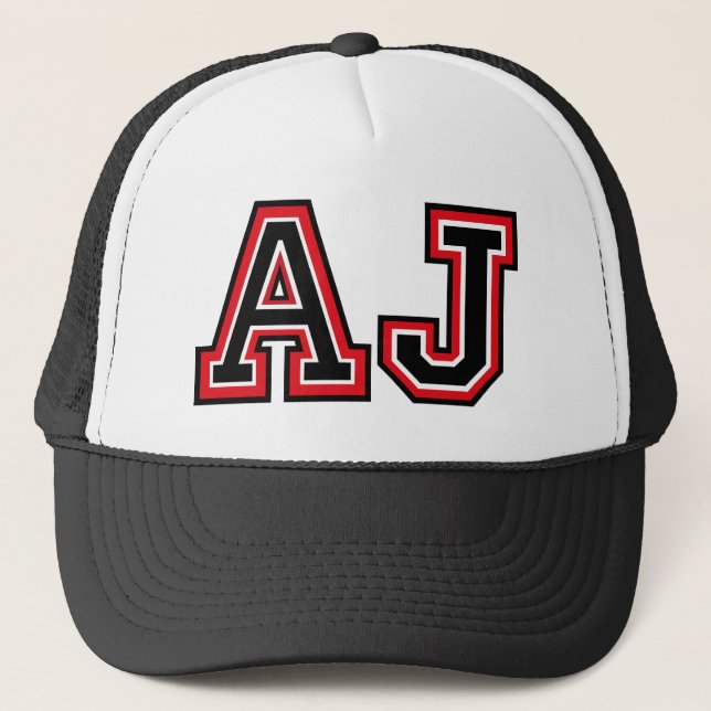 'AJ' Monogram Trucker Hat (Front)